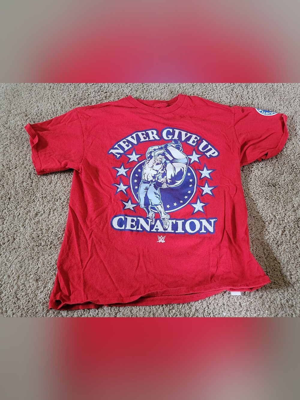 WWE John Cena Never Give Up Short Sleeve Shirt, Tag Size Youth Large